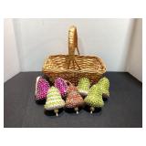 Basket of 7 Beaded Sequin Bell Ornaments