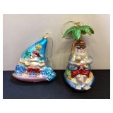 2 Glass Santa Ornaments