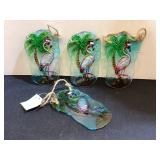 4 New Glass Flamingo Ornaments