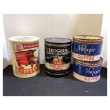 4 Vintage Tin Coffee Cans