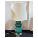 Aqua Glazed Ceramic Owl Lamp, 21" tall
