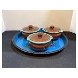 Vintage Tray of Stoneware Soup Crocks