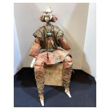 Samurai fabric art doll with wood platform, 26"