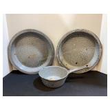 Gray Graniteware Pie Pans & Saucepan