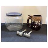 Humi-Seal Tobacco Jar,  Mug & Vintage razors