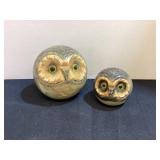 2 Carved Stone Owls