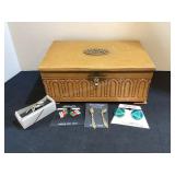 Vintage Wood Jewelry Box , Earrings & Pin