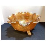 Footed Carnival Glass Orange Tree Bowl, 10"x5 1/2ï¿½