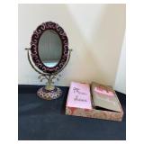 Metal Enameled Mirror & New Shoe & Handbag