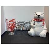 Coca-Cola Cookie Jar, Glass, Metal Chrome Sign