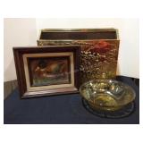 Vintage Magazine Holder, Duck on Canvas & Amber