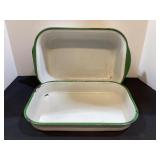 White & Green Enamelware Pans