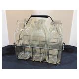 Wire Milk Carrier & 6 Quart Bottles
