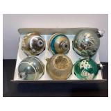 6 Vintage Glass Christmas Ornaments, Shiny Brite