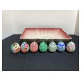 Vintage Pottery Planter & 7 Easter Egg Candles