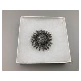 J J Sterling Marcasite Flower Pin