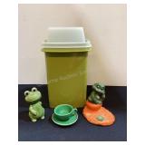 Tupperware Pickle Container, Mini Teacup & Frog