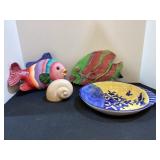 Fish Decor; bowl, shell mirror, wall plaques