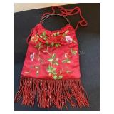 Embroidered & Beaded Fringe Purse, like new