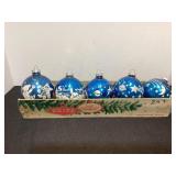 5 Blue Shiny Brite Ornaments