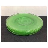 Four 8" Uranium Glass Green Plates, glow