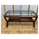 Glass top wood coffee table
