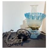 Vintage Lamp & Iron Holder, 13" tall