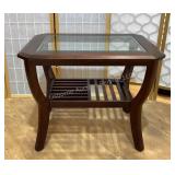 Glass top wood accent table