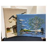 2 Vintage Embroidered Pictures, 20x16"