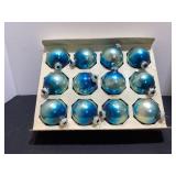 12 Blue Shiny Brite Glass Ornaments