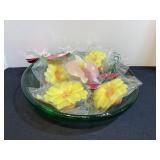 10" Art Glass Bowl & new floating flower candles