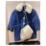 Vintage Sears Size 3 Kids Coat with muff, needs