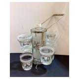 Vintage Bar Decanter, 6 Glasses & Holder Set