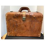 Leather Tooled Suitcase, 20x7x15"