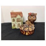 House & Cat Bank, MCM Ceramic Trinket Box
