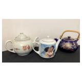 3 Teapots; oriental & angels