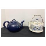 Blue & White Onion Pattern Teapot & Blue Teapot