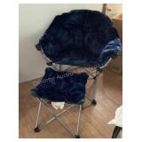 Folding Blue Plush Chair & Ottoman