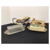 Buffalo Pottery Gravy Boat & 3 Butter Dishes