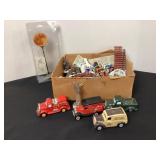 Box of Christmas Village Accessories; cars,