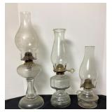 3 Oil Lamps, 13, 16 1/2 &19 1/2" tall