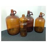 4 Vintage Brown Glass Roman Cleanser Jugs/Bottle