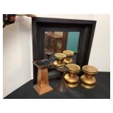 Metal Framed 18x18" Mirror & Candle Holders