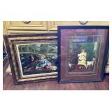 Two Pictures of Girls with Dogs, one in ornate