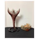 Art Glass Decor; 14 1/2" tall purple vase &