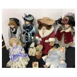 6 porcelain & fabric dolls and 2 Boyd