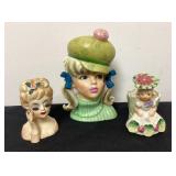 Vintage Head Vases & Figurine, 3 pieces
