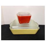 Red Pyrex Refrigerator Dish & Yellow Covered