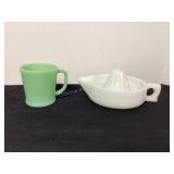 Fire King Jadite Mug & Sunkist Milk Glass Juicer