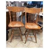 2 Oak Swivel Bar Stools